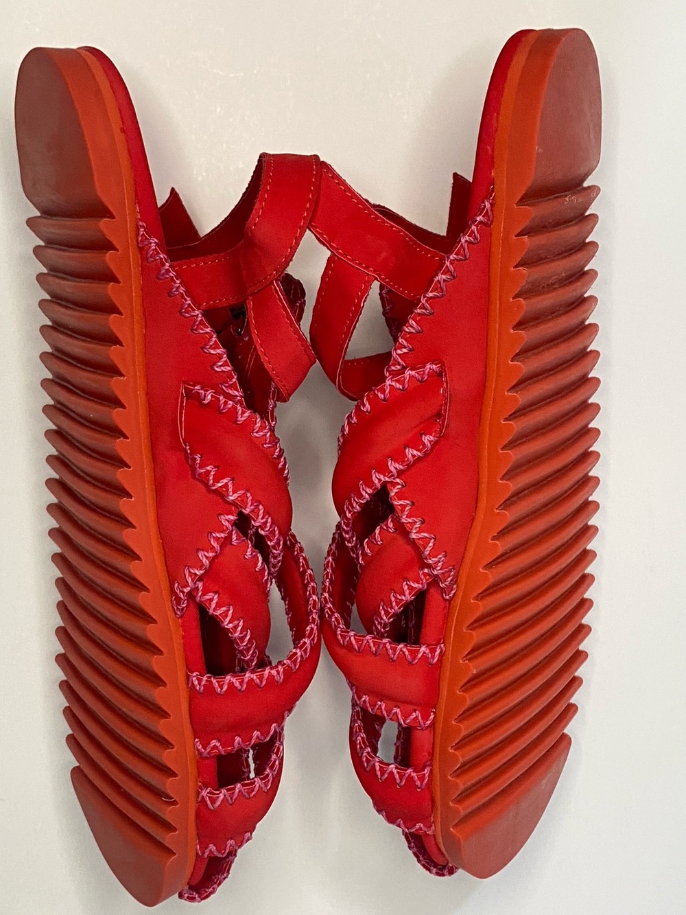 FARM Rio Red Whipstitch Sandals Women’s US 10 Leather Strappy Brazil - Picture 12 of 13